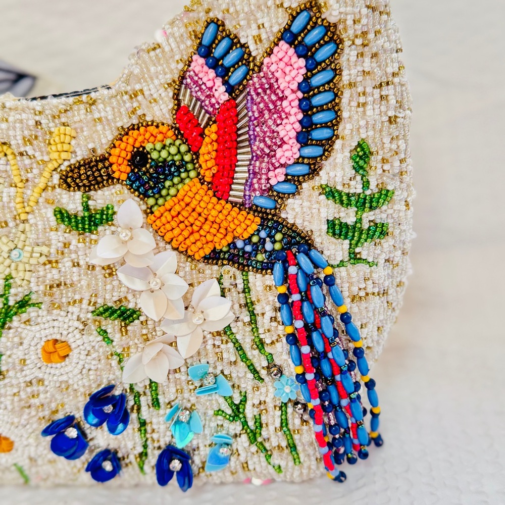 Beaded Hummingbird Statement Bag – Floral Artisan Shoulder Purse NWT - Picture 11 of 11